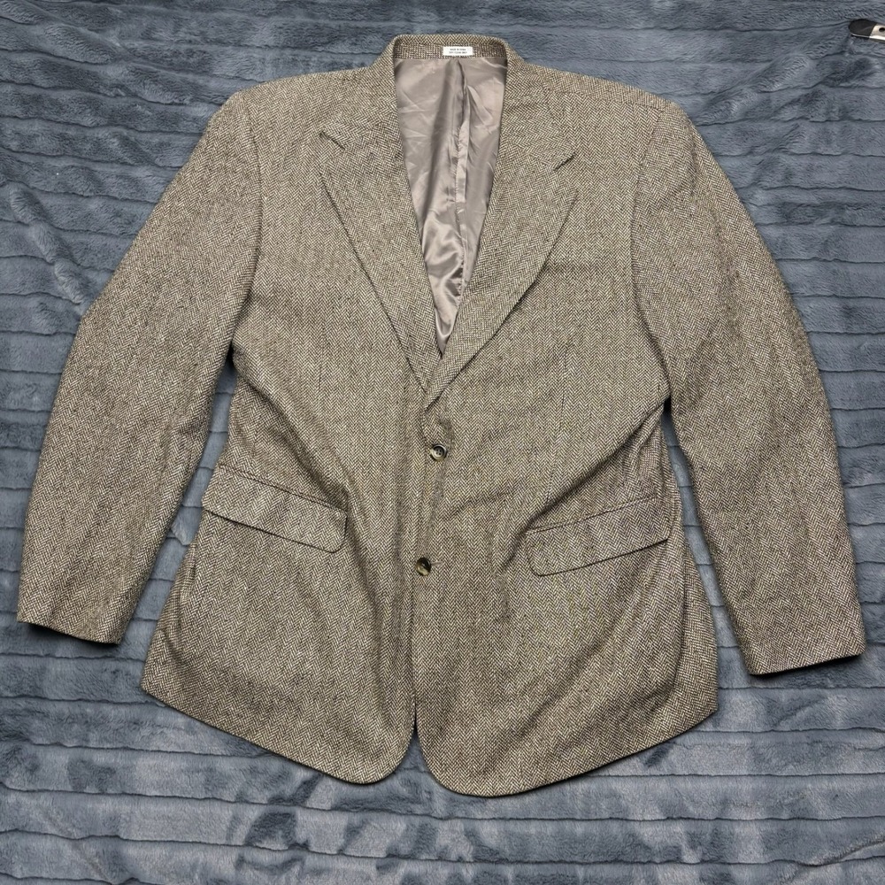 RBM Mens 46L Silk Herringbone Blazer Tan Brown Two Button Sport Coat RN 70246
